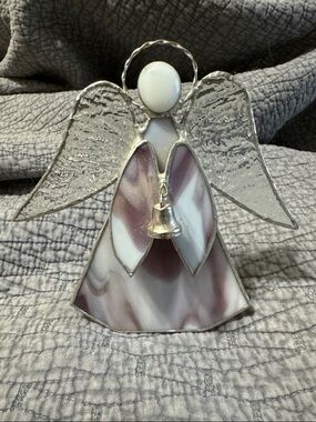 Stained Glass Angel Figurine - White and Mauve